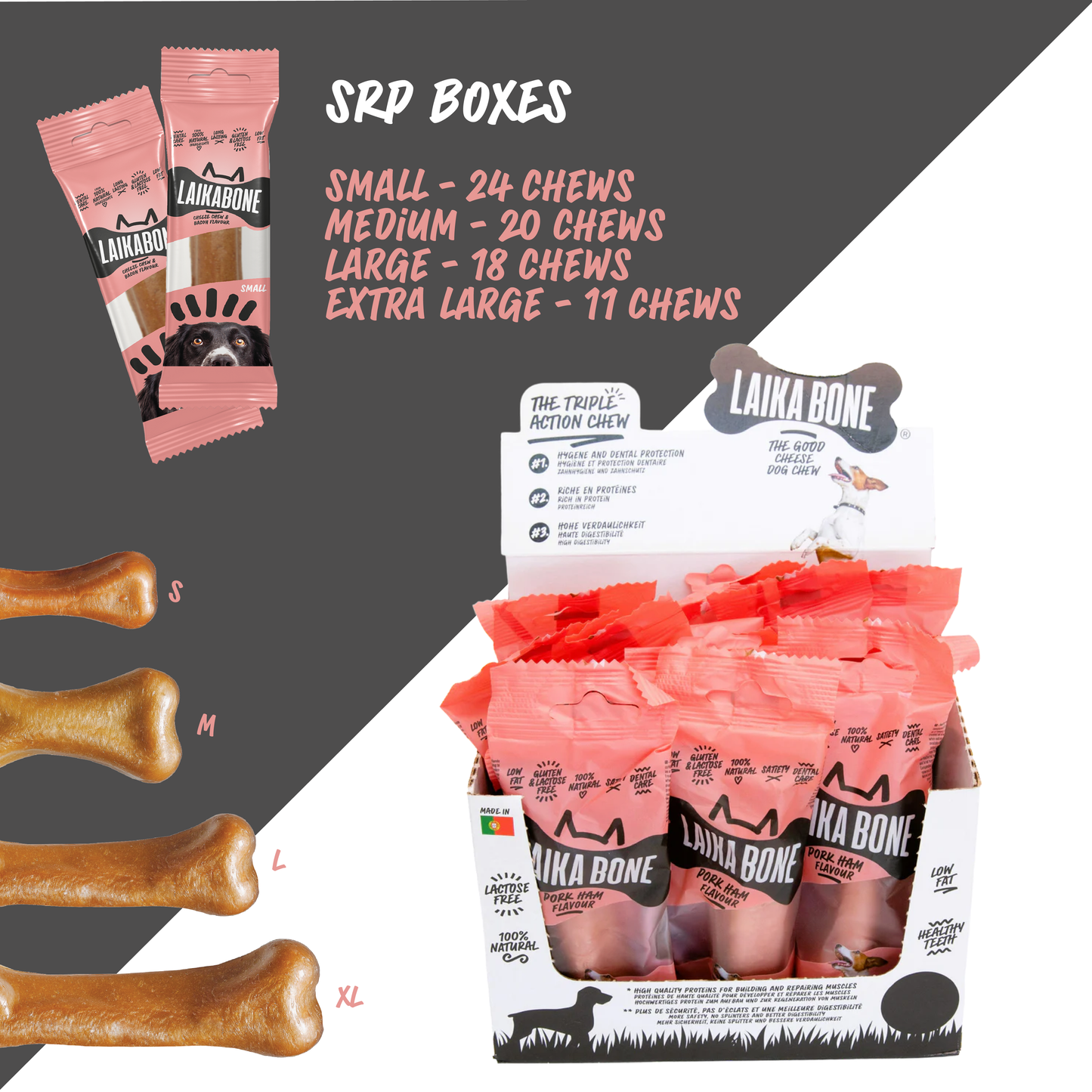 Dog treats Cheese & Ham/Bacon chew (BOX)